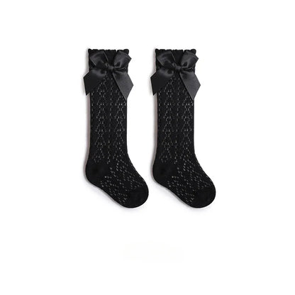 Baby Knee High Socks Kids Girls Boys Bow Long Sock Soft Cotton Mesh Breathable Children Hollow Out Socken for 0-3 Years Old