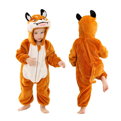 MICHLEY Carnival Winter Baby Rompers Hooded Flannel Cosplay Toddler Infant Clothes Bodysuits Jumpsuit Costume For Girl Boy