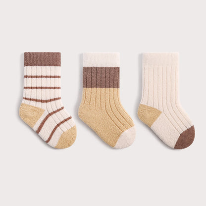 3Pair Baby Plush Socks Thick Warm Kids Mid Tube Sock 0-3Year Boy Girl Winter Thermal Footwear Fashion Stripe Toddler Cotton Sock