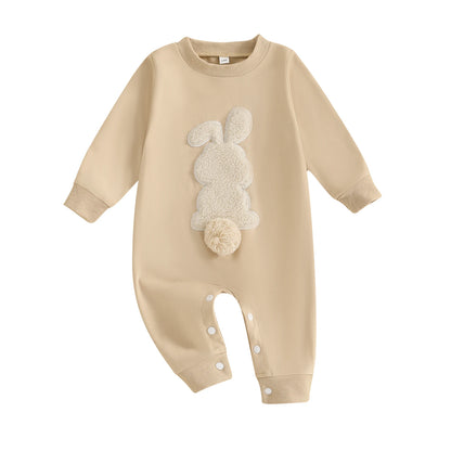 Citgeett Spring Easter Infant Baby Girls Boys Rompers Plush Bunny Embroidery Long Sleeve Jumpsuit Clothes