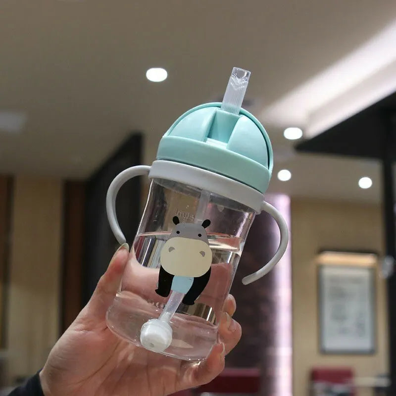 Kids Water Bottle 350ml Leak Proof Sippy Cup with Gravity Ball Straw Wide Mouth for Toddler Baby Cup Auto-Sealing Straw Cup