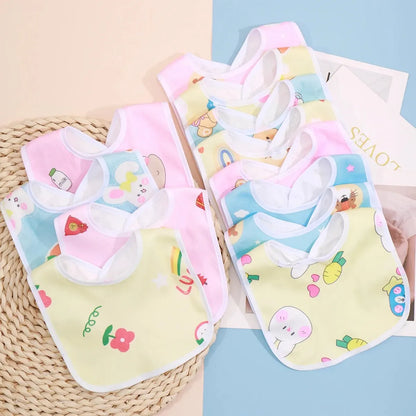 Random 5pcs Baby Cartoon Snap Waterproof Bib Super Soft Baby Bib Newborn Crystal Velvet Saliva Towel