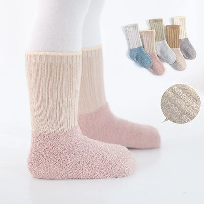 Spring New Kids Baby Boys and Girls Socks Infant Middle Length Patchwork Non-slip Socks Newborn Baby Terry Socks