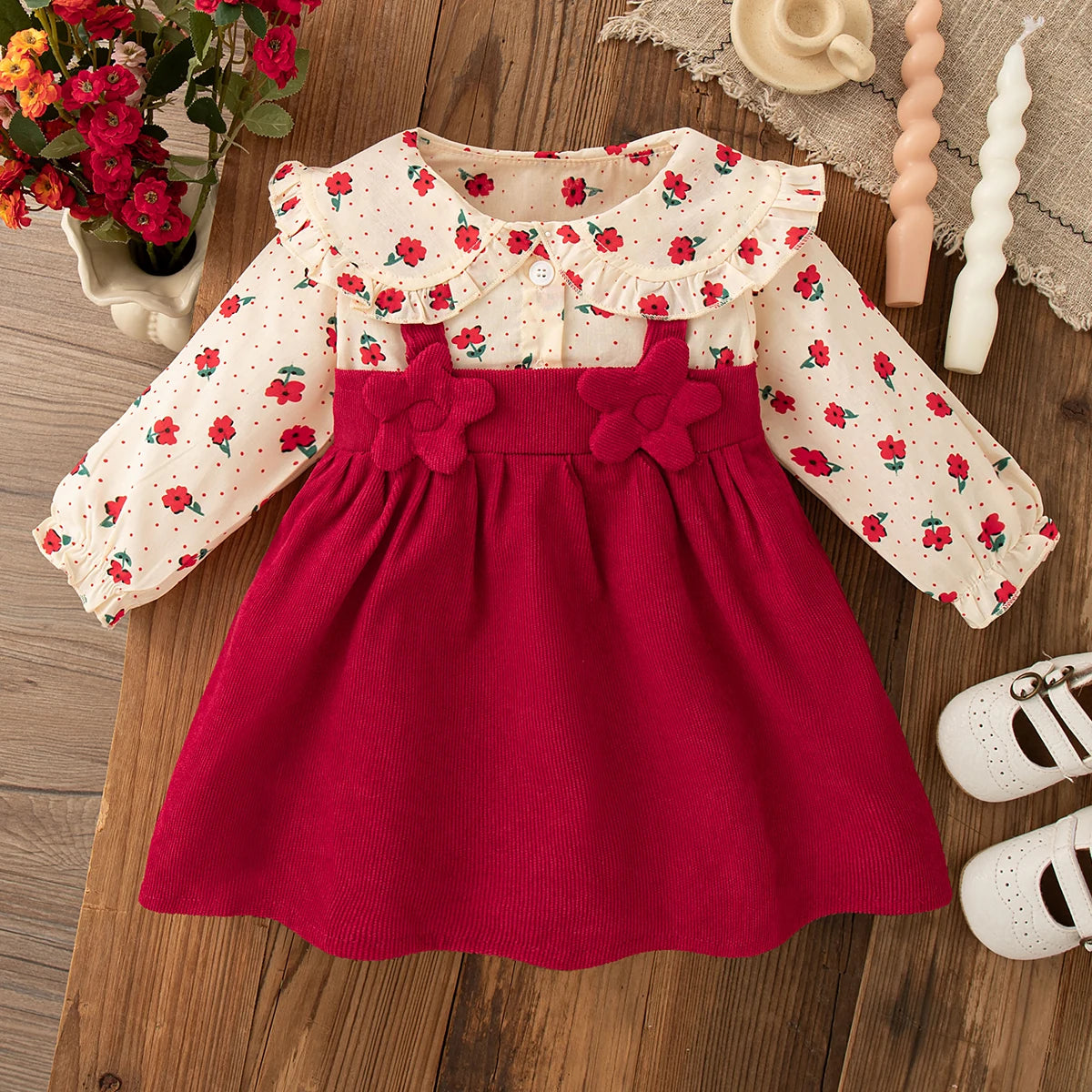 Girls Dresses Spring And Autumn Bow And Flower Pattern Long Sleeve Baby Girl Clothes Cute Birthday Celebration Kids' Dresses