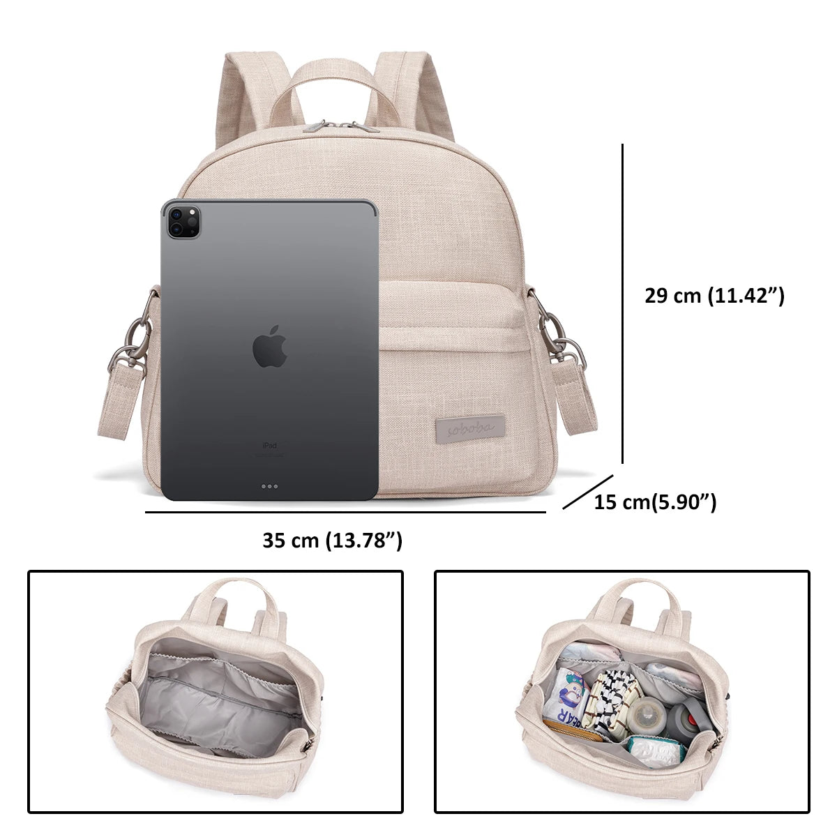 Soboba Stylish Diaper Backpack for Women Solid Fashion Waterproof Large Capacity Multi-funcional Nappy Changing Bag with 2 Strap