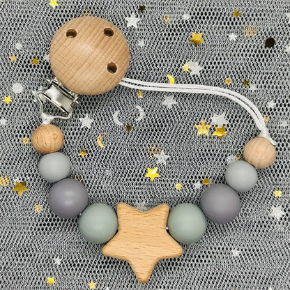 1Pc Personalized Name Custom Wooden Baby Pacifier Chain Clip Silicone Bead Dummy Nipple Holder Baby Teether Pendant Newborn Gift