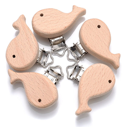 5pcs Woode Pacifier Baby Beech Wooden Animal Pacifier Metal Clips Holder Heart Pacifier Chain Teether Accessories