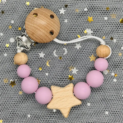 1Pc Personalized Name Custom Wooden Baby Pacifier Chain Clip Silicone Bead Dummy Nipple Holder Baby Teether Pendant Newborn Gift