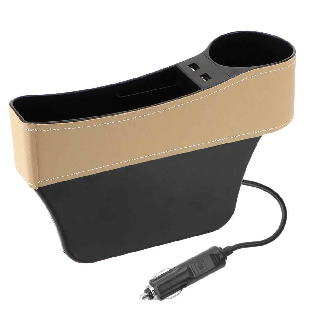 Dual USB Charger Seat Gap Slit Box Leather Car Seat Gap Storage Box Car Organizer Phone Bottle Cups Holder Box Car Accessories