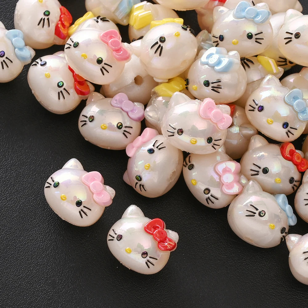 10Pcs Randomly Mix Resin Beads Hello Kitty Head Focus Bead For Baby Teething Pacifier Chain Beads Teething Bracelet Aceessories