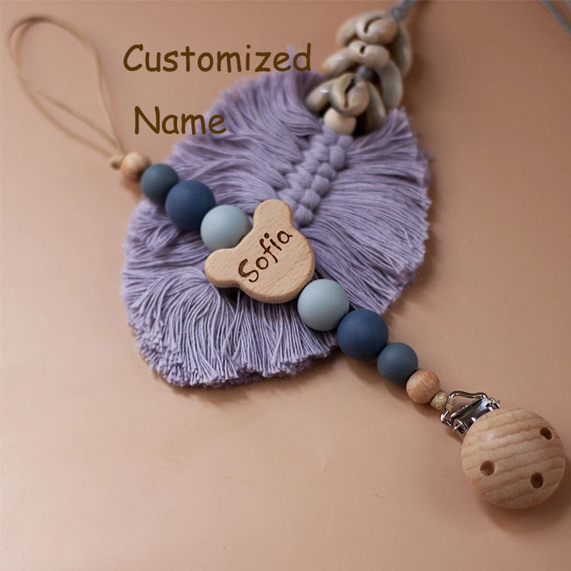 Custom Name Wooden Personalized Baby Pacifier Chain Silicone Bead Dummy Nipple Holder Guard Teether Pendant  Newborn Gift Stuff