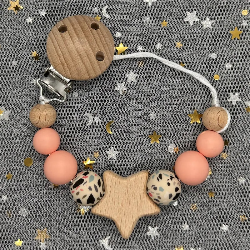 1Pc Personalized Name Custom Wooden Baby Pacifier Chain Clip Silicone Bead Dummy Nipple Holder Baby Teether Pendant Newborn Gift