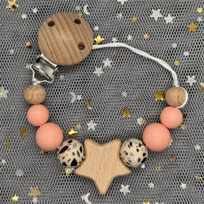 1Pc Personalized Name Custom Wooden Baby Pacifier Chain Clip Silicone Bead Dummy Nipple Holder Baby Teether Pendant Newborn Gift