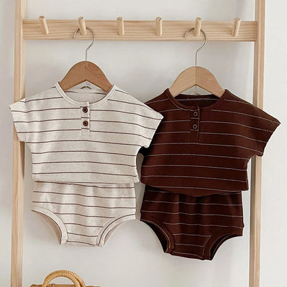 2024 Summer Lining Baby Clothing Set Striped Tee and Bloomer 2 Pcs Boy Clothes Suit Outfits nfant Cute Pure Clothing Set