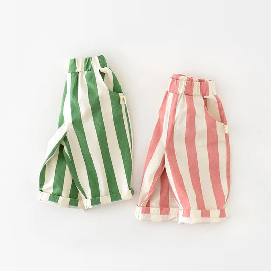 Autumn New Boy Girl Children Loose Striped Casual Pants Baby Pockets Fashion Pants Kid Outdoor Cotton Trousers Toddler Costume