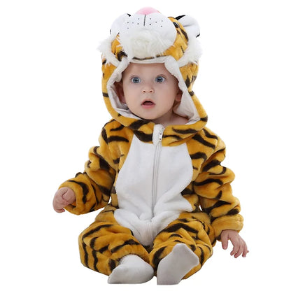 MICHLEY Carnival Winter Baby Rompers Hooded Flannel Cosplay Toddler Infant Clothes Bodysuits Jumpsuit Costume For Girl Boy