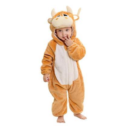 MICHLEY Carnival Winter Baby Rompers Hooded Flannel Cosplay Toddler Infant Clothes Bodysuits Jumpsuit Costume For Girl Boy