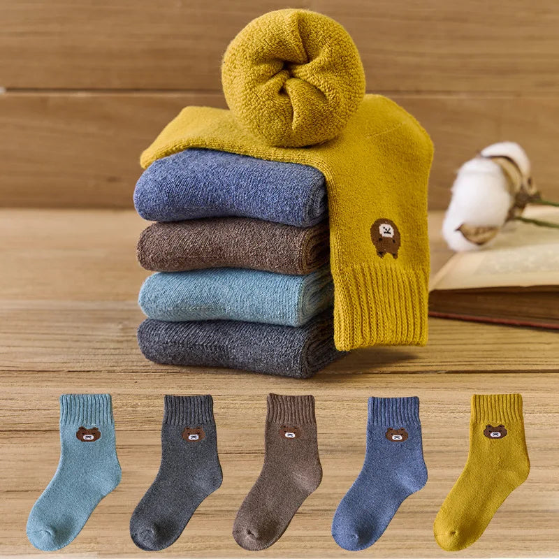 5 Pairs Warm Plush Kids Socks Autumn And Winter Plush Thicken Toddler Boys Girls Cotton Socks 1 to 12 Years Children Socks