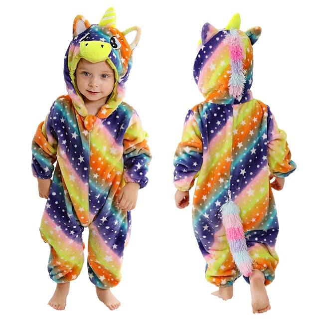 MICHLEY Carnival Winter Baby Rompers Hooded Flannel Cosplay Toddler Infant Clothes Bodysuits Jumpsuit Costume For Girl Boy