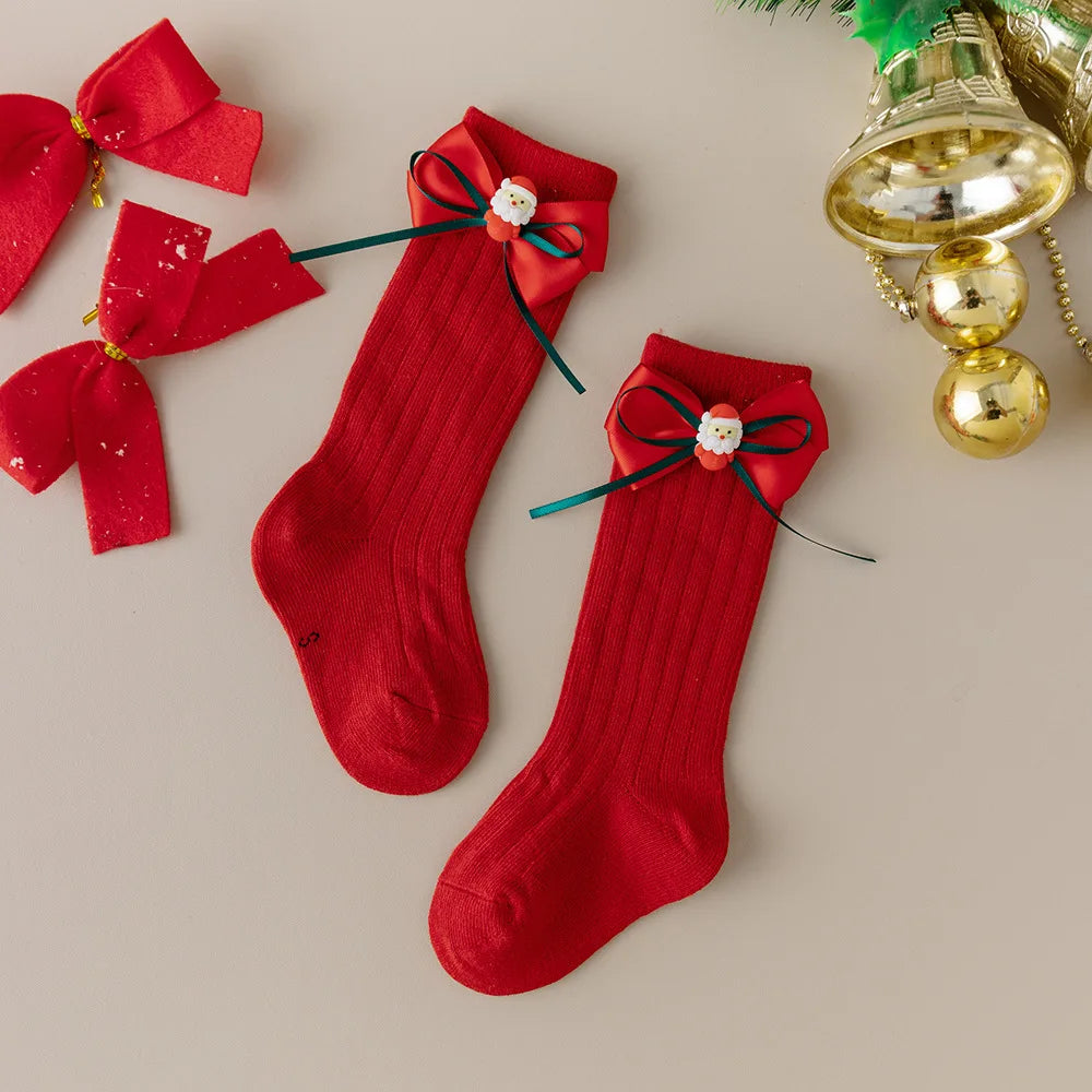 Children's Bow Socks Hristmas Stockings New Baby Stockings Girls Socks Autumn and Winter  Leg Warmers for 2025 Xmas New Year