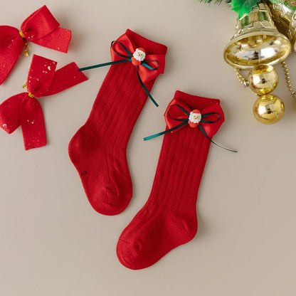 Children's Bow Socks Hristmas Stockings New Baby Stockings Girls Socks Autumn and Winter  Leg Warmers for 2025 Xmas New Year