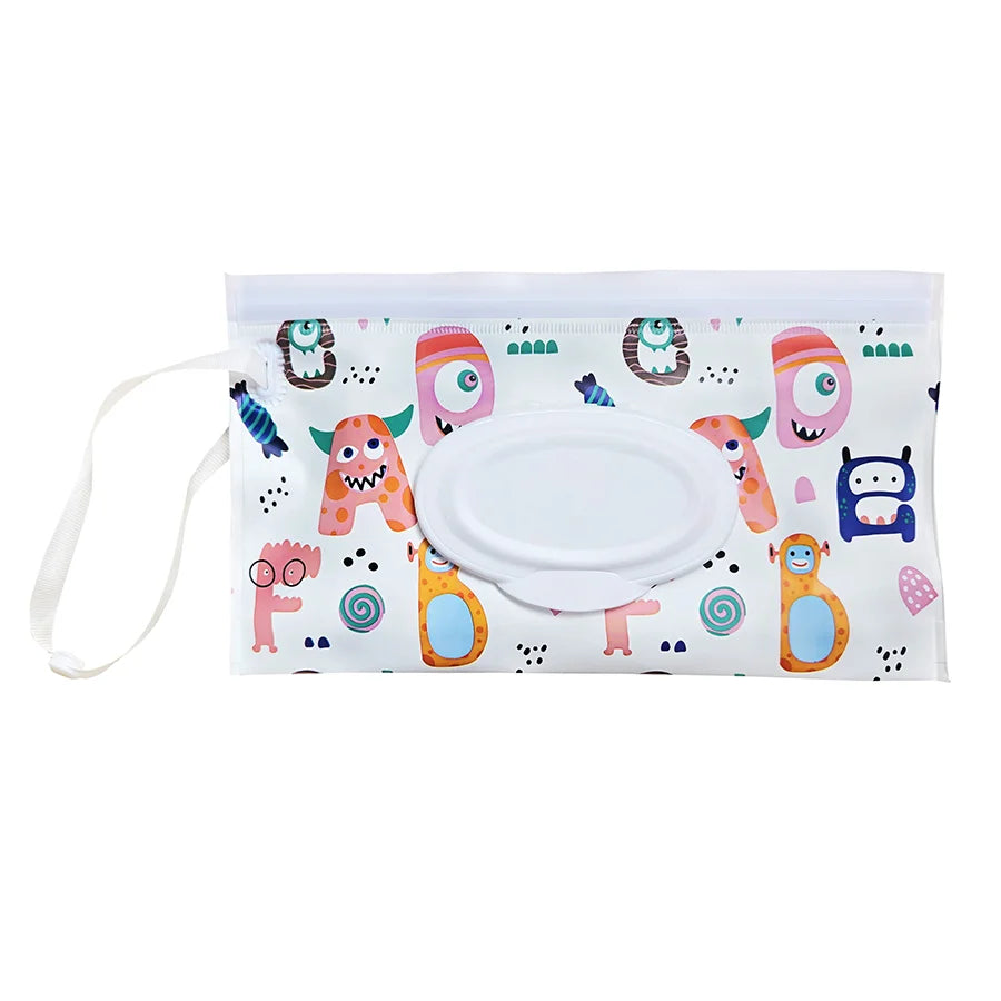 Baby Wet Wipe Pouch EVA Flip Cover Tissue Box Cute Snap-Strap Refillable Wet Wipes Bag Outdoor Useful Baby Stroller Accessory