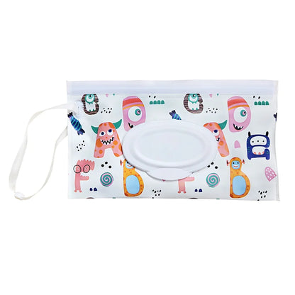 Baby Wet Wipe Pouch EVA Flip Cover Tissue Box Cute Snap-Strap Refillable Wet Wipes Bag Outdoor Useful Baby Stroller Accessory
