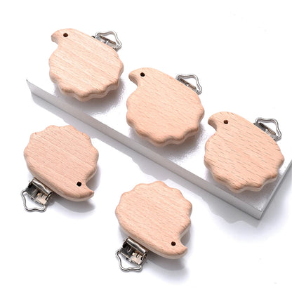 5pcs Woode Pacifier Baby Beech Wooden Animal Pacifier Metal Clips Holder Heart Pacifier Chain Teether Accessories