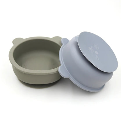 Bear shaped baby feeding bowl sauction silicone boy girl tableware cute cartoon 300ml