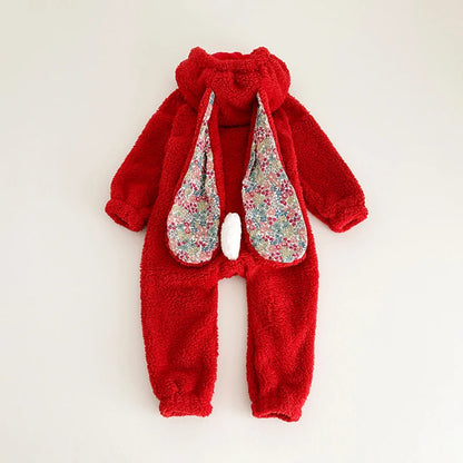 Spring Baby Girls Boys Rabbit Romper Newborn One-piece Jumpsuit Hooded Pajamas Boys Plush Homewear Outfits Baby Costume