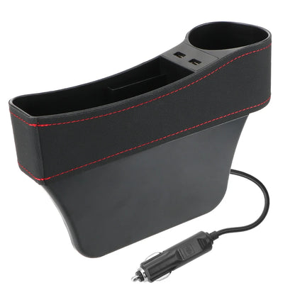 Dual USB Charger Seat Gap Slit Box Leather Car Seat Gap Storage Box Car Organizer Phone Bottle Cups Holder Box Car Accessories