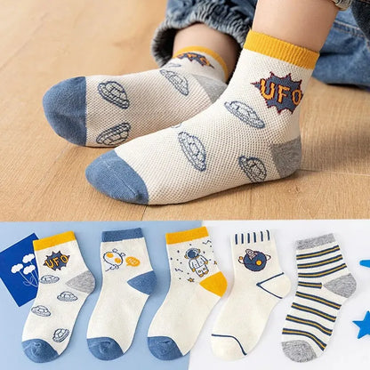 5Pairs/Lot Cute Kids Socks For Girls Boys Cotton Solid Princess Children Sock Casual Summer Mesh Thin Flower Cartoon Socks