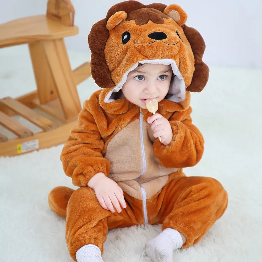 Cartoon Flannel Baby Rompers Unicorn Rabbit Dinosaur Pajamas Cotton Baby Boy Girls Animal Costume Baby Jumpsuit Kigurumi Outfits