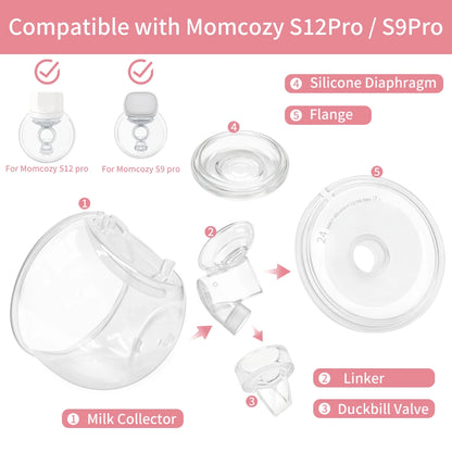 Milk Collector Cup Set Compatible with S12 Pro/S9 Pro Breast Pump, Replacement Pump Parts Breast Pump Accessories