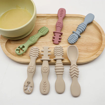 4pcs silicone baby food spoon, training spoon for babies over 6 months old, easy-to-grip tableware, Christmas gift