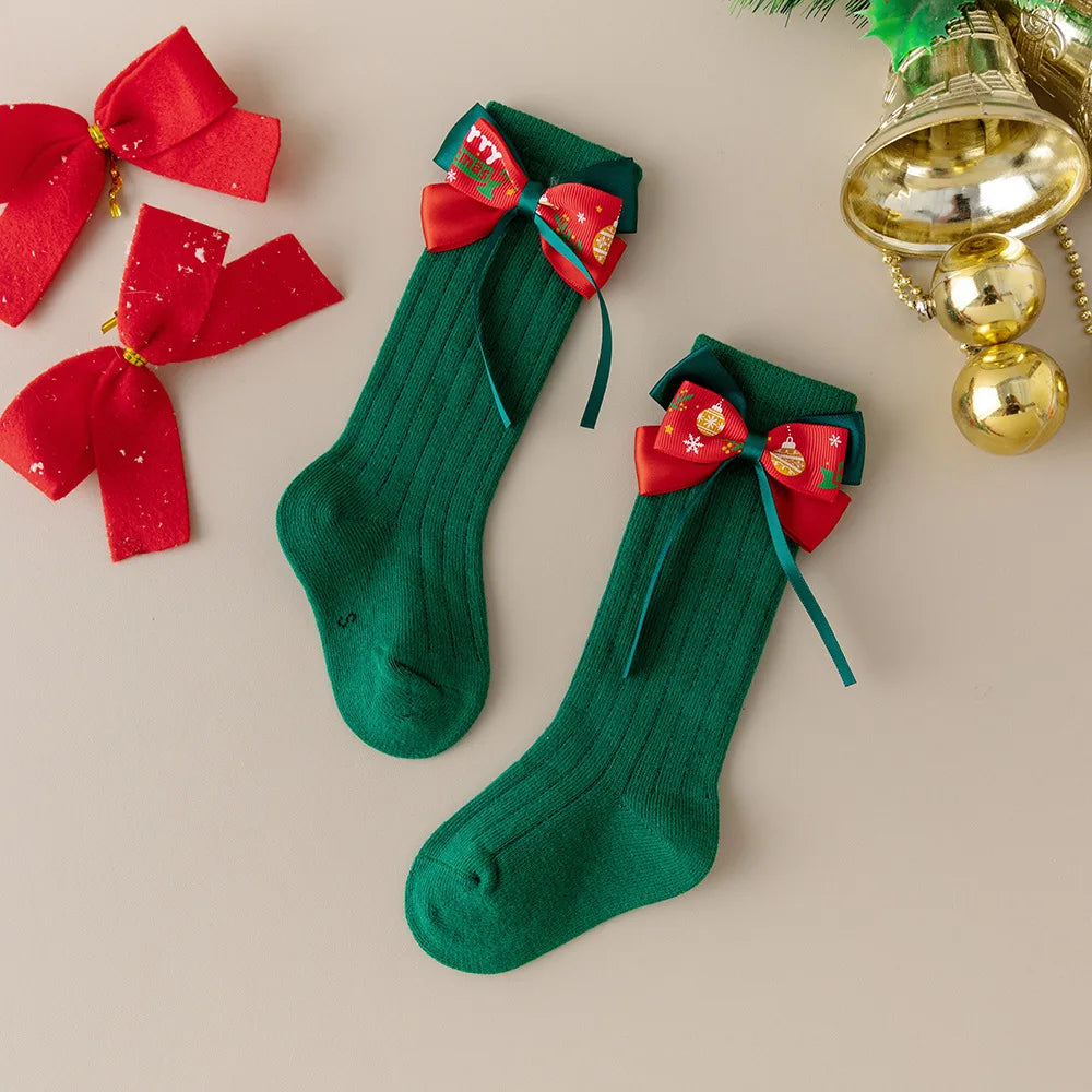 Children's Bow Socks Hristmas Stockings New Baby Stockings Girls Socks Autumn and Winter  Leg Warmers for 2025 Xmas New Year