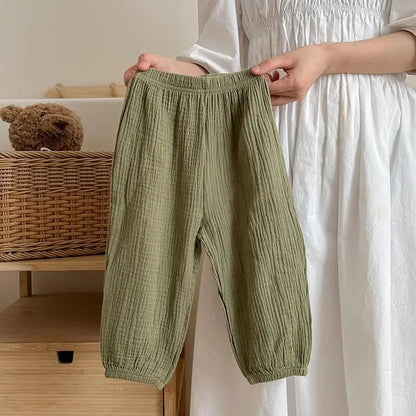9m-6y Kids Clothing Summer Thin Solid Color Anti Mosquito Pants Baby Boys And Girls Loose Casual Trouser Simple Fashion Bloomers