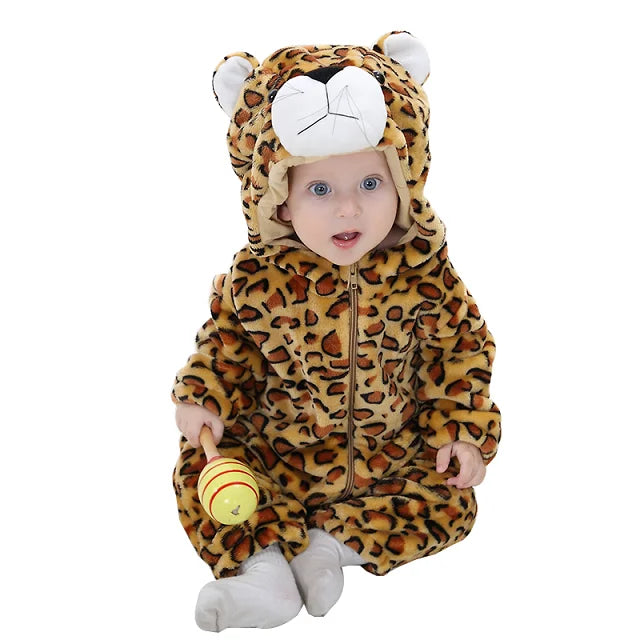 MICHLEY Carnival Winter Baby Rompers Hooded Flannel Cosplay Toddler Infant Clothes Bodysuits Jumpsuit Costume For Girl Boy