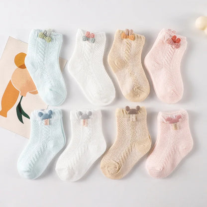 4pcs Newborn Socks Baby Summer Thin Cute Cute Mid Tube Short Socks Fashion New Baby Boneless Breathable Mid Tube Socks