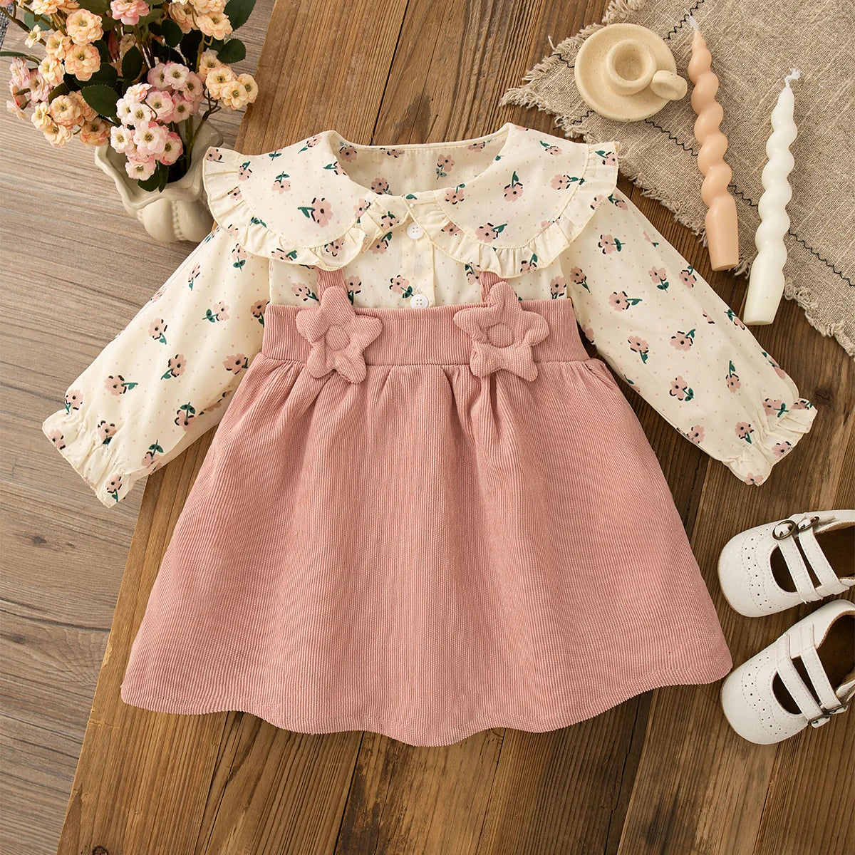 Girls Dresses Spring And Autumn Bow And Flower Pattern Long Sleeve Baby Girl Clothes Cute Birthday Celebration Kids' Dresses