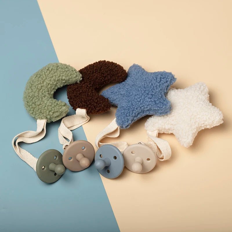 Baby Pacifier Clip Sherpa Star Moon Infant Newborn Pacifier Chain Silicone Nipple Soother Dummy Holder BPA Free Baby Accessory
