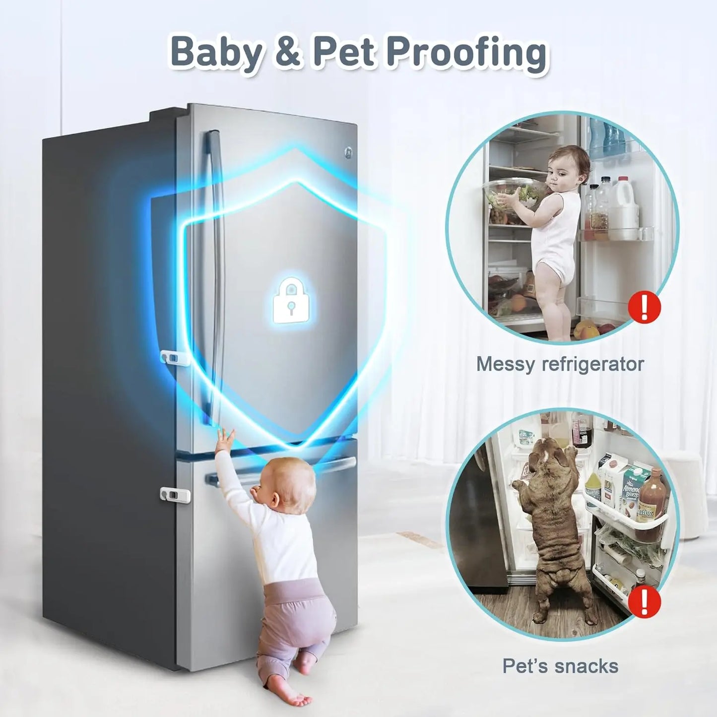 Child Proof Refrigerator Locks, Fridge Locks for Kids Safety, Freezer Door Latches with Sticky 3M Adhesives for Baby