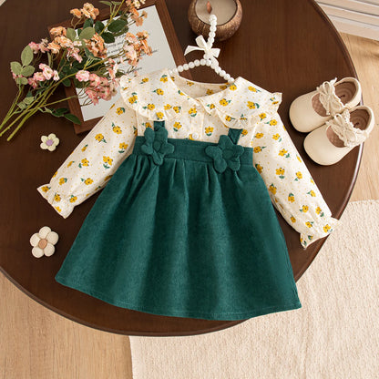 Girls Dresses Spring And Autumn Bow And Flower Pattern Long Sleeve Baby Girl Clothes Cute Birthday Celebration Kids' Dresses