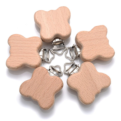 5pcs Woode Pacifier Baby Beech Wooden Animal Pacifier Metal Clips Holder Heart Pacifier Chain Teether Accessories