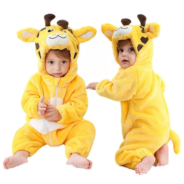 MICHLEY Carnival Winter Baby Rompers Hooded Flannel Cosplay Toddler Infant Clothes Bodysuits Jumpsuit Costume For Girl Boy