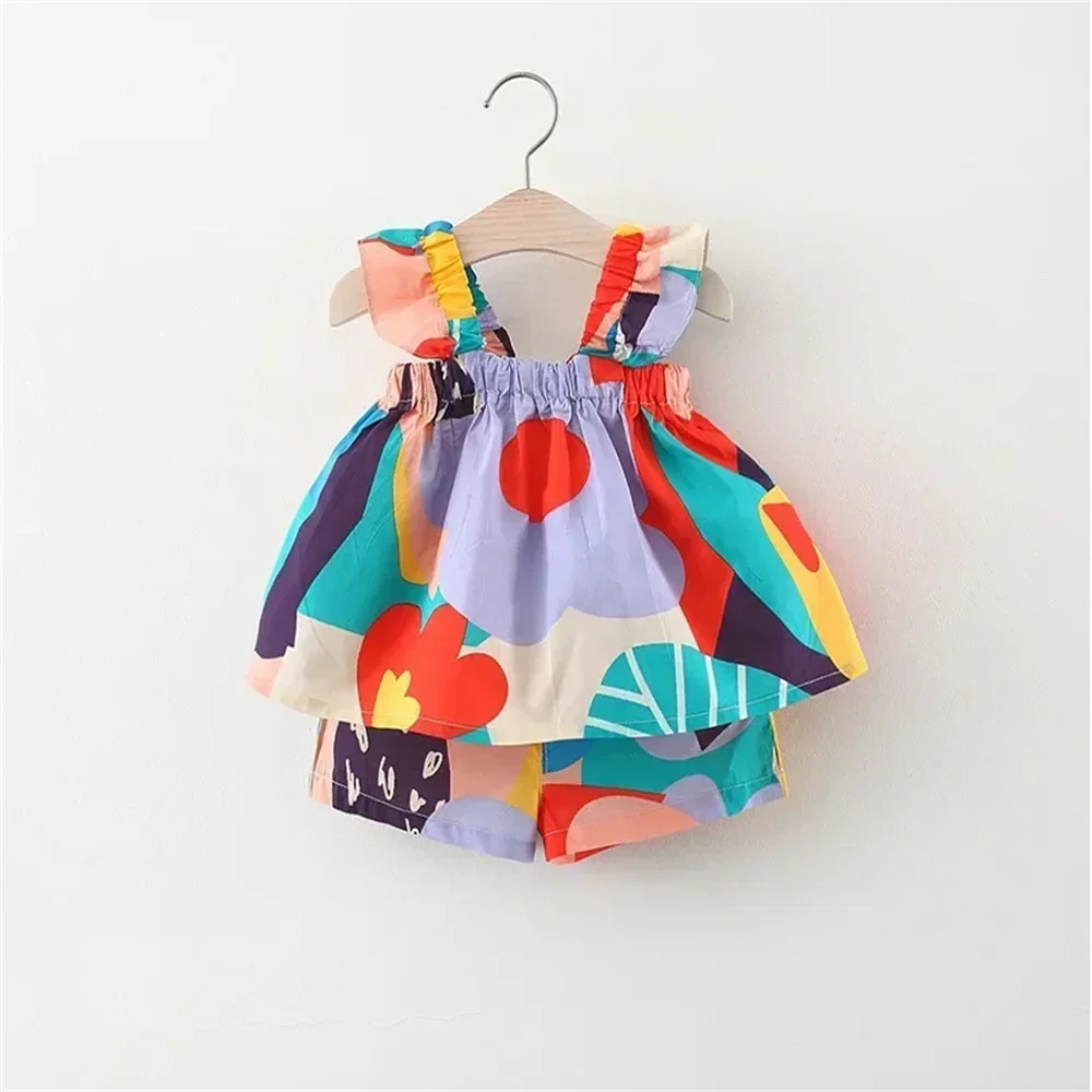 2pc/Set Baby Girl Sets Summer Flower Print Camisole Top Shorts Baby Clothes Girl Cute Girls Beach Set Costume For Baby