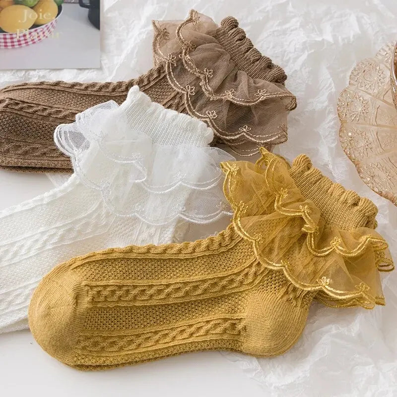 3 Pairs/Lot Summer Girls Socks Baby Kids Ruffle Sock Cute Children Frilly White Black Lace Cotton Socks For 1-10Years