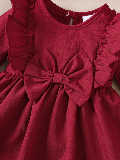 Baby girl Autumn Dress Ruffled Edges and Bow, Long sleeved Dress+Headband for 0-18 Months Cute Baby girl Holiday Party Costume