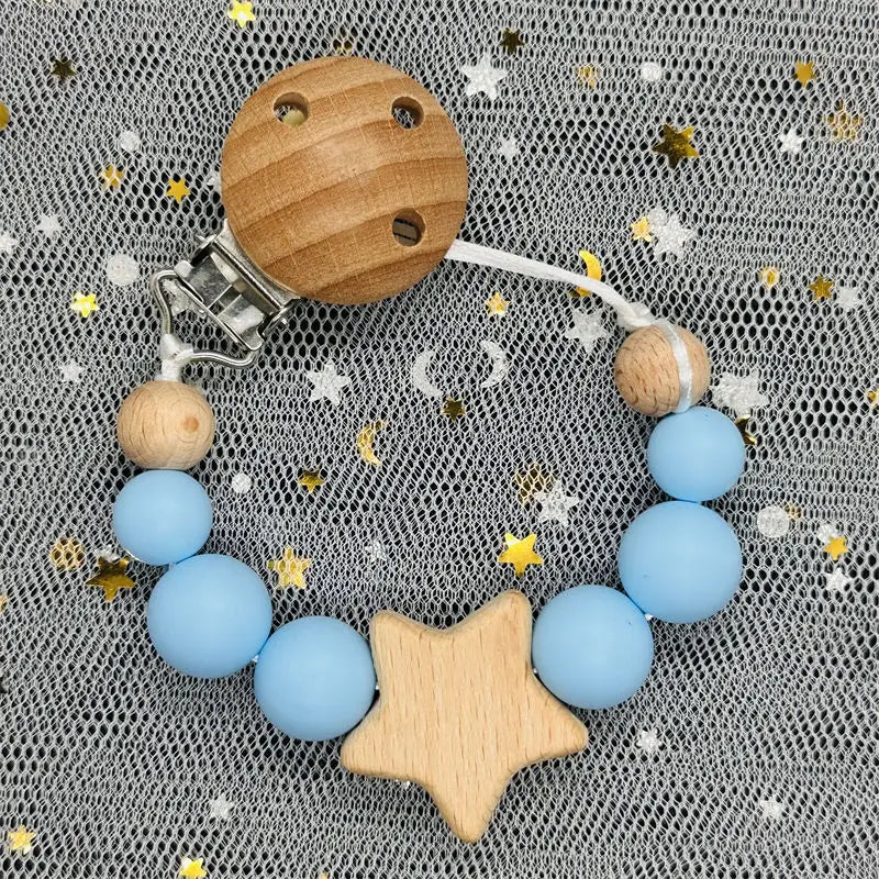1Pc Personalized Name Custom Wooden Baby Pacifier Chain Clip Silicone Bead Dummy Nipple Holder Baby Teether Pendant Newborn Gift