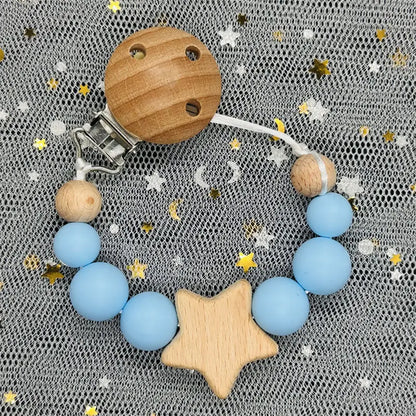 1Pc Personalized Name Custom Wooden Baby Pacifier Chain Clip Silicone Bead Dummy Nipple Holder Baby Teether Pendant Newborn Gift